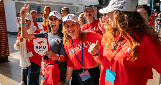 Students in SMU gear cheering